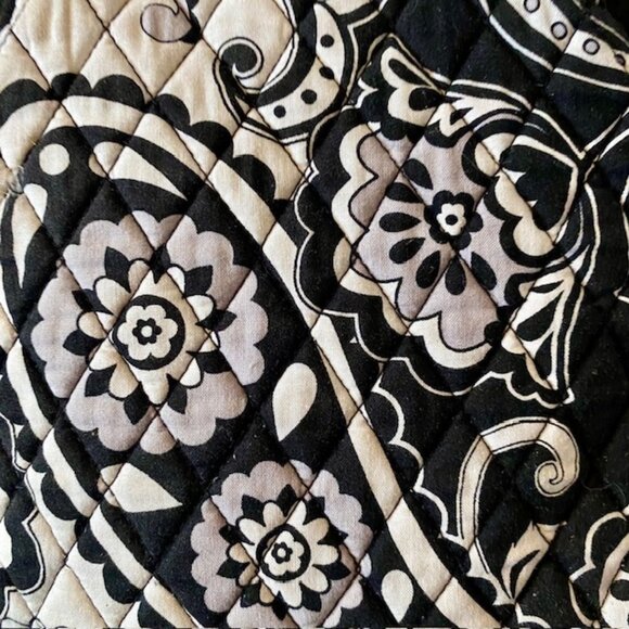 Vera Bradley Large Shoulder Tote Midnight Paisley Black White Retired Pattern - Picture 2 of 4